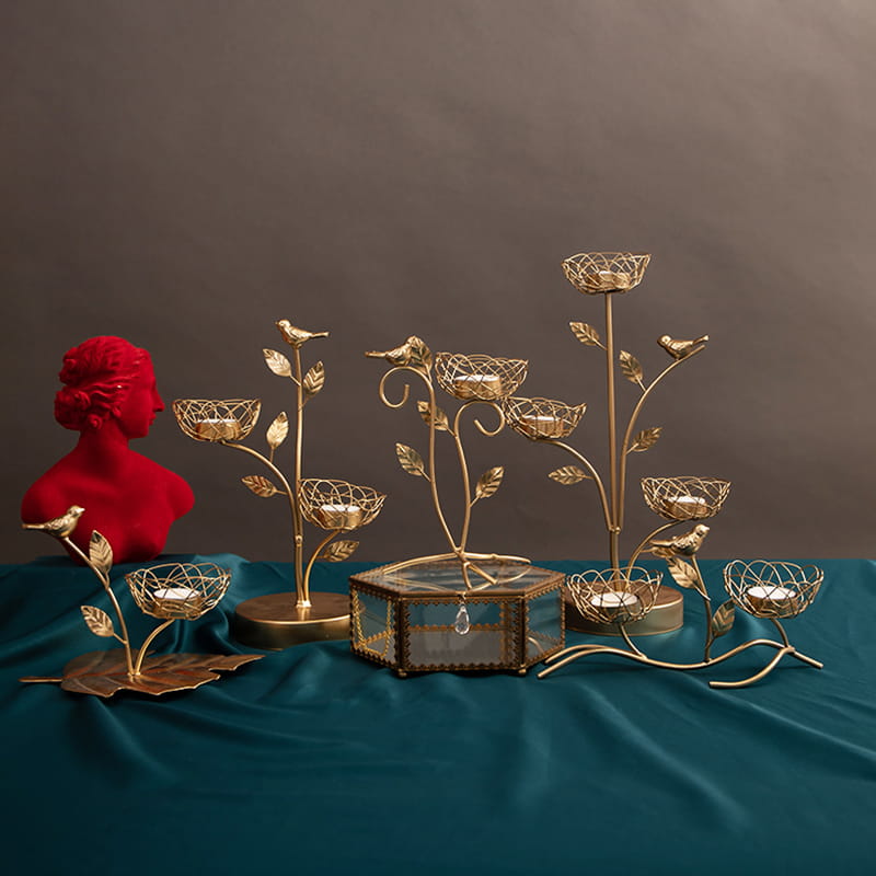 Cawangan Besi Pemegang Teh Berbentuk Sarang Burung Pemegang Lilin Logam Untuk Hiasan Perkahwinan Majlis atau Hiasan Rumah Setiap Hari