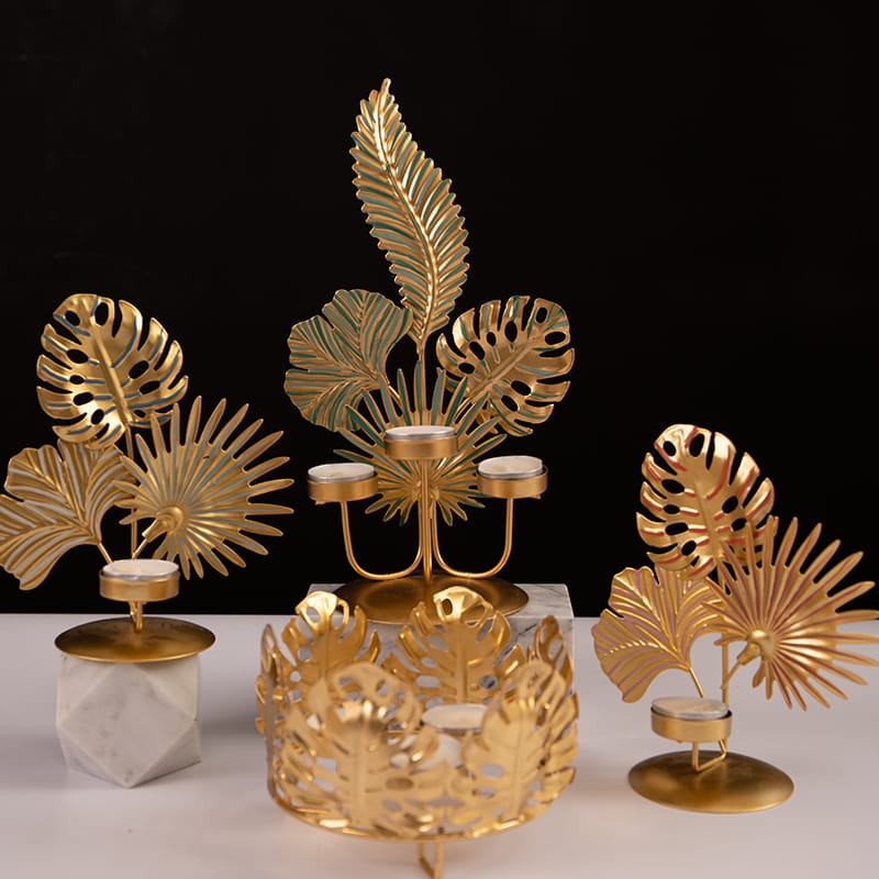 Hiasan Perkahwinan Majlis atau Hiasan Rumah Setiap Hari Pemegang Lilin Tealight Logam Berbentuk Daun Berbeza